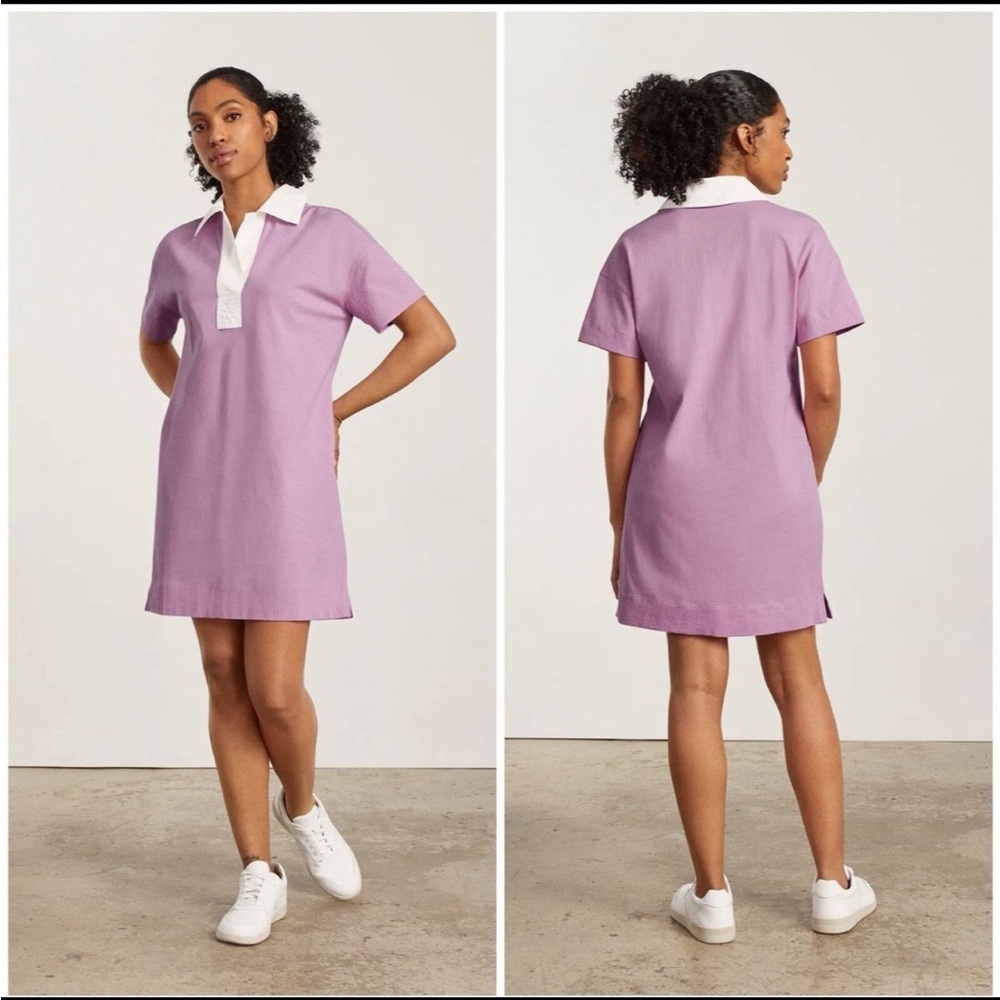 Everlane Womens Polo Dress Short Sleeve Lilac White Collar Mauve Sz S NWT